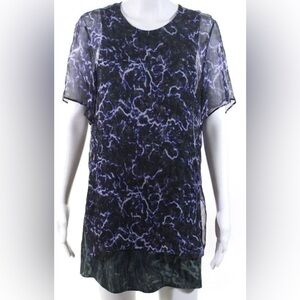 Theyskens' Theory Black & Purple Marble-Print Short Sleeve Tee